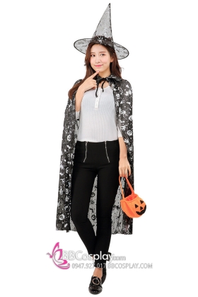 Set Áo Choàng Và Nón Trick Or Treat Halloween Đen Huyền Bí