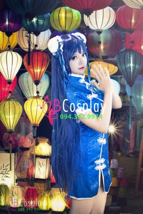 Sườn Xám Gấm Xanh - Trang Phục Cosplay Umi