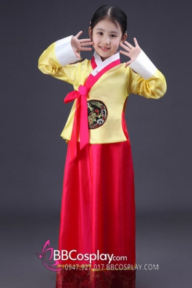 Hanbok Trẻ Em Áo Vàng Quần Đỏ