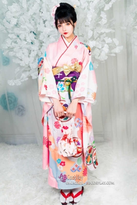 Kimono Truyền Thống Nhật Bản Hồng Pastel