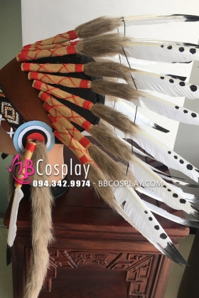 Mũ Thổ Dân Da Đỏ Lông Trắng Chấm Đen