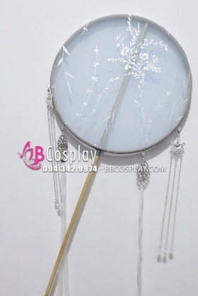 Quạt Chụp Ảnh Cổ Trang Nền Xanh Nhũ Vàng