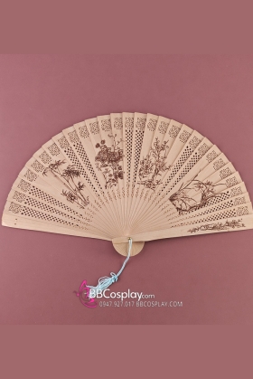 Quạt Gỗ Phong Thuỷ Tứ Bình - Mai Lan Cúc Trúc