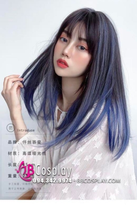 Tóc Đen Xám Highlights Xanh Dài 50Cm