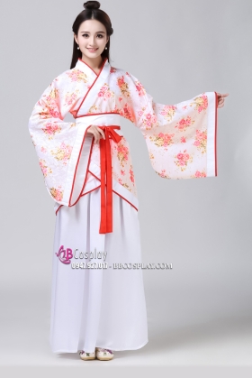 Trang Phục Nữ Nhà Tần Áo Hoa Váy Trắng Viền Đỏ
