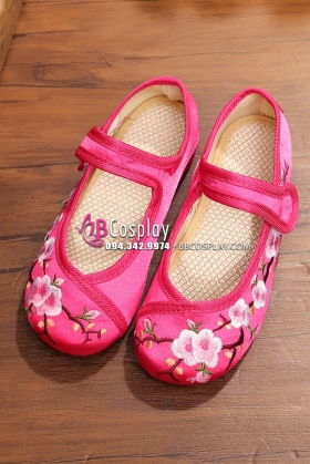 Hài Vải Trẻ Em Hồng Thêu Hoa Size 32