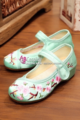 Hài Vải Trẻ Em Xanh Ngọc Thêu Hoa Size 33