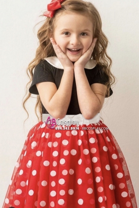 Đầm Chuột Minnie Bé Gái (Chấm Bi Nhỏ)