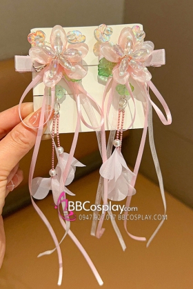 Cặp Kẹp Tóc Hoa Thuỷ Tiên Hồng Ngọt Ngào