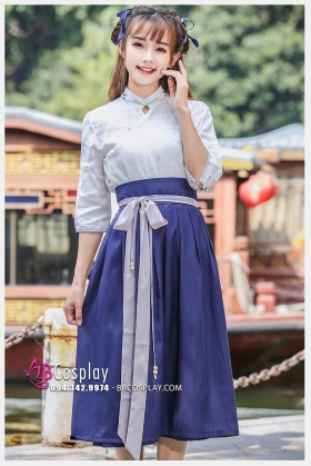 Hán Phục Cách Tân Áo Trắng Váy Xanh Mùa Thu Đông