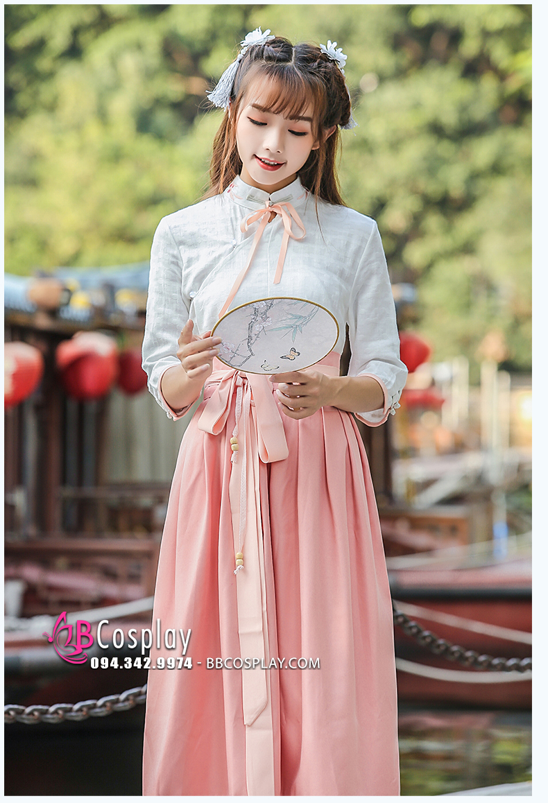 Trang Phục Hằng Nga Cách Tân Váy Hồng Phấn