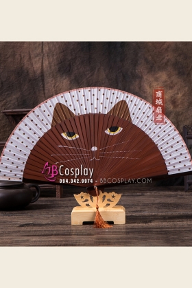 Quạt Gỗ Nhật Bản Uchiwa - Mèo Nâu Đậm