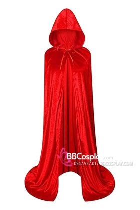 Áo Choàng Đỏ Nỉ Nhung Có Nón Dài - Màu Đỏ Tươi