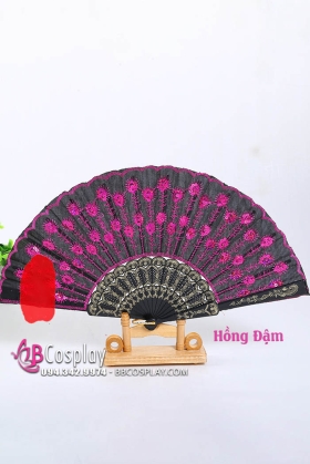 Quạt Ren Kim Sa - Màu Hồng Đậm