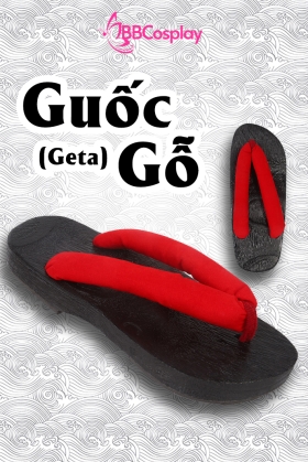 Guốc Gỗ Nhật Đế Đen Quai Đỏ Đế Thấp