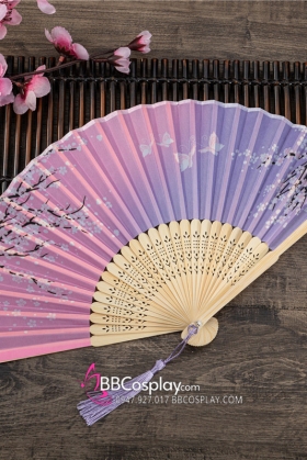 Uchiwa Quạt Vải Nhật Bản Màu Tím Hồng