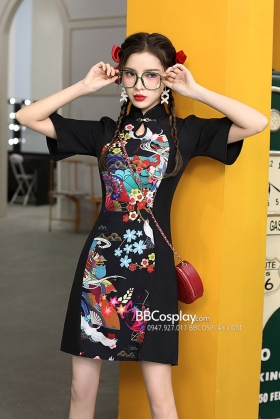 Sườn Xám Cách Tân Thiên Hoa Ngũ Sắc