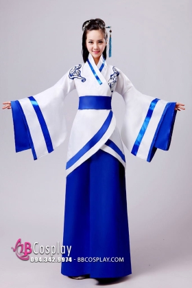 Trang Phục Nhà Tần Áo Trắng Viền Xanh Váy Xanh