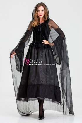 Đầm Phù Thủy Bóng Tối Choàng Voan Đen