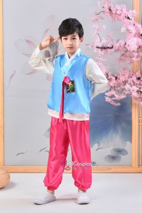 Hanbok Hàn Quốc Cho Bé Áo Xanh Quàn Hồng