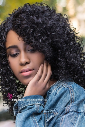 Tóc Giả Đen Xoăn Dài Ngang Vai Tặng Kèm Lưới