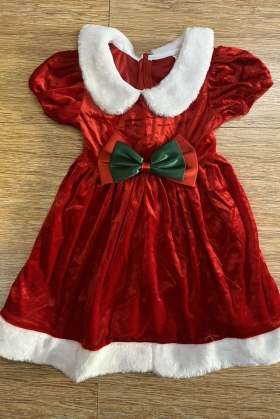 Đầm Giáng Sinh Bé Gái Phối Nơ Đỏ Xanh Viền Lông