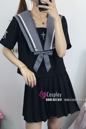 Bộ Váy Nữ Sinh Đen Cổ Xám