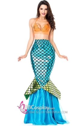 Đồ Nàng Tiên Cá Đại Dương Áo Cam Đuôi Xanh Dương