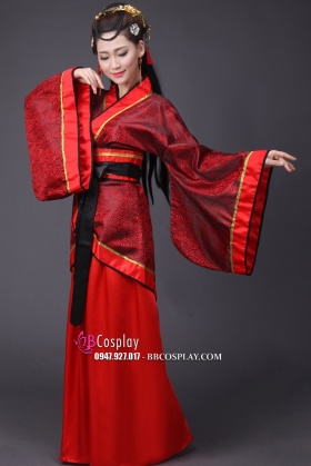 Cổ Trang Nhà Tần Áo Đỏ Họa Tiết Xoắn Đen Váy Đỏ