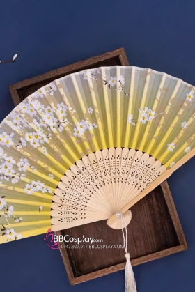 Uchiwa Quạt Vải Nhật Bản Vàng Lime