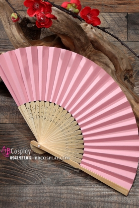 Quạt Giấy Xếp Màu Hồng Trơn