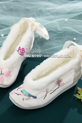 Giày Thêu Kim Oanh Liên Hoa - Đế Xuồng 7cm