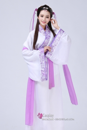 Trang Phục Hằng Nga - Màu Trắng Viền Tím Gấm
