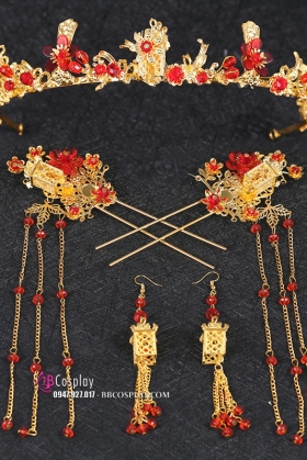 Bộ Trâm Cài Hỉ Phục Kèm Hoa Tai
