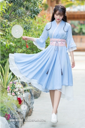 Váy Hán Phục Cách Tân Thắt Lưng Hồng