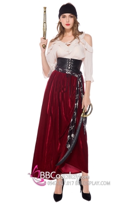 Đồ Nữ Cướp Biển Váy Dài Đỏ Nhung