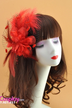 Nón Cocktail Cổ Điển Dạng Lông Vũ - Màu Đỏ