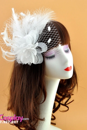 Nón Cocktail Cổ Điển Dạng Lông Vũ - Màu Trắng