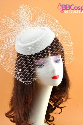 Nón Cocktail Cổ Điển Dạng Nón Lưới - Màu Trắng