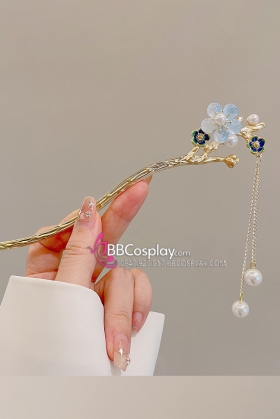 Trâm Cài Giá Rẻ - Hoa Mai Xanh Kèm Tua Rua