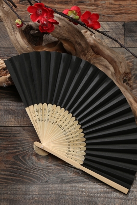Quạt Giấy Xếp Trơn Màu Đen Giá Rẻ