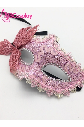 Mặt Nạ Nửa Mặt Ren Cài Bướm - Màu Hồng