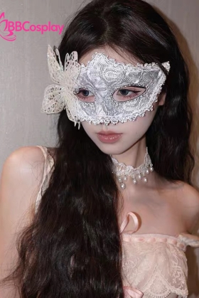 Mặt Nạ Nửa Mặt Ren Bướm Bạc
