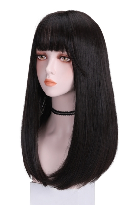 Tóc Giả Đen Mái Thưa Cúp Nhẹ 65Cm