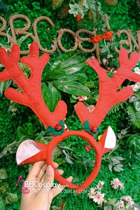 Cài Tóc Giáng Sinh Sừng Nai Màu Đỏ - Mẫu Nỉ