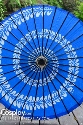 Dù Nghệ Thuật Wagasa Nhật Bản Xanh Dương Xoáy Lá Dương Sỉ