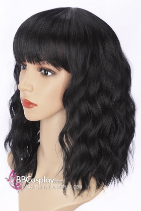 Tóc Giả Đen Ngắn Gợn Sóng Mái Ngang