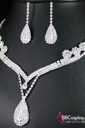 Bộ Trang Sức Thời Trang Đính Đá Giọt Lệ 3 Món