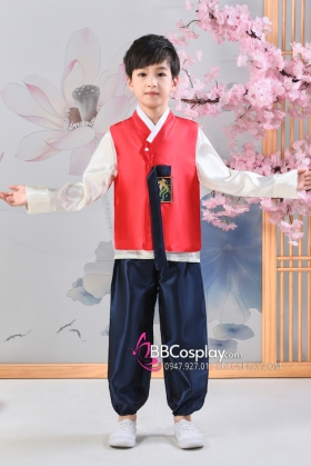 Hanbok Bé Trai Áo Đỏ Quần Xanh