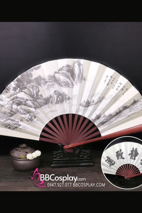 Quạt Lụa Xếp Trắng Bách Sơn